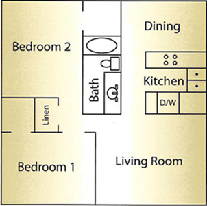 Two Bedroom / One Bath - 998 Sq.Ft.*